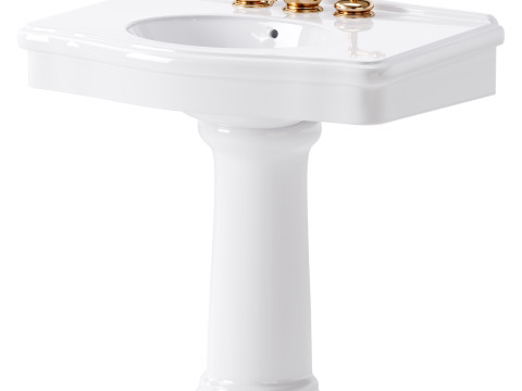 White Porcelain Bathroom Pedestal Sink 3D मॉडल