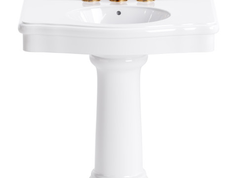 White Porcelain Bathroom Pedestal Sink 3D मॉडल