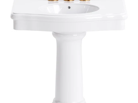 White Porcelain Bathroom Pedestal Sink 3D Model