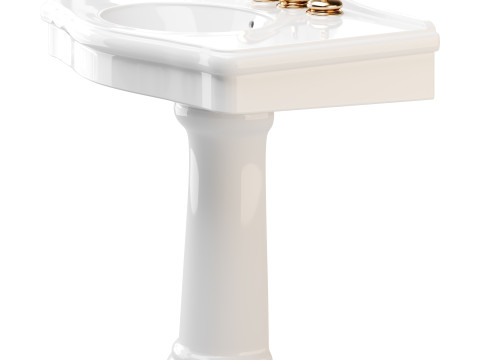 White Porcelain Bathroom Pedestal Sink 3D मॉडल
