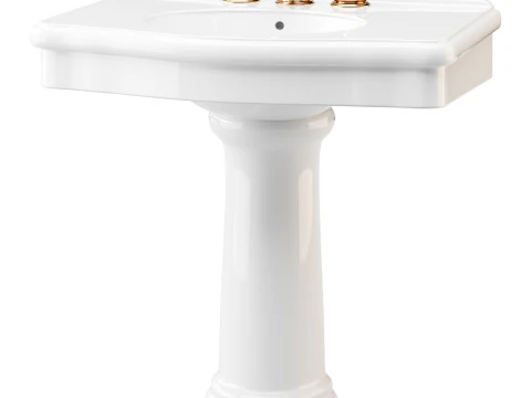 White Porcelain Bathroom Pedestal Sink 3D Model
