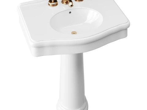 White Porcelain Bathroom Pedestal Sink 3D Model