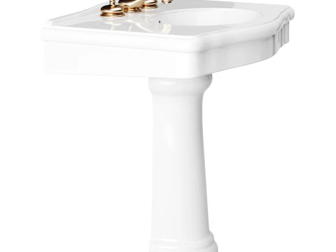 White Porcelain Bathroom Pedestal Sink 3D Model