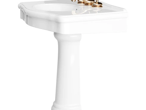 White Porcelain Bathroom Pedestal Sink 3D Model