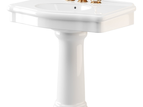 White Porcelain Bathroom Pedestal Sink 3D मॉडल