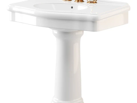 White Porcelain Bathroom Pedestal Sink 3D Model