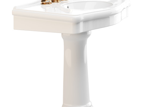 White Porcelain Bathroom Pedestal Sink 3D मॉडल