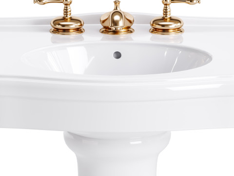 White Porcelain Bathroom Pedestal Sink 3D मॉडल