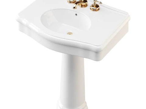 White Porcelain Bathroom Pedestal Sink 3D Model