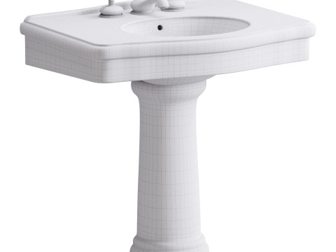 White Porcelain Bathroom Pedestal Sink 3D मॉडल
