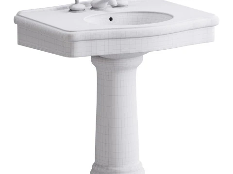White Porcelain Bathroom Pedestal Sink 3D Model