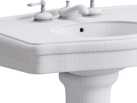 White Porcelain Bathroom Pedestal Sink 3D मॉडल