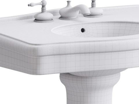 White Porcelain Bathroom Pedestal Sink 3D Model