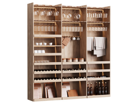Modern Wine cabinet with dishes and glasses 01 Model 3D