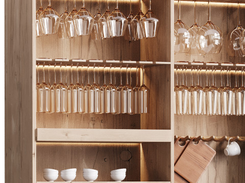 Modern Wine cabinet with dishes and glasses 01 3Dモデル