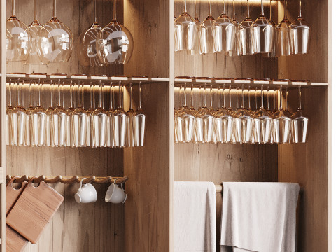 Modern Wine cabinet with dishes and glasses 01 3Dモデル