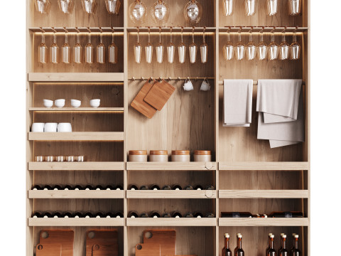 Modern Wine cabinet with dishes and glasses 01 3Dモデル