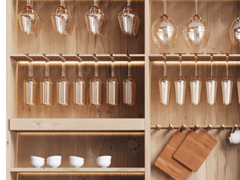 Modern Wine cabinet with dishes and glasses 01 3Dモデル