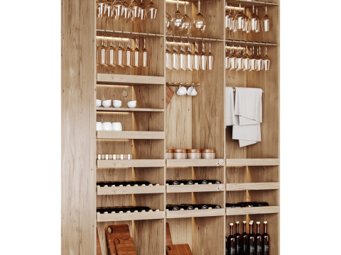 Modern Wine cabinet with dishes and glasses 01 3Dモデル
