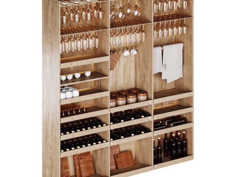Modern Wine cabinet with dishes and glasses 01 3Dモデル