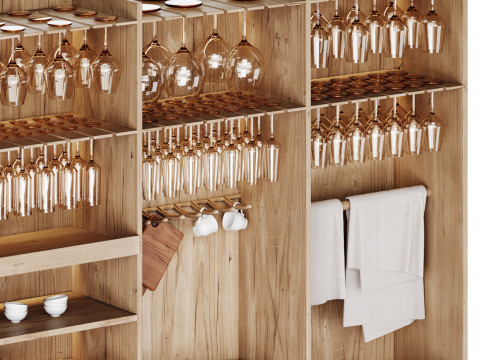 Modern Wine cabinet with dishes and glasses 01 3Dモデル