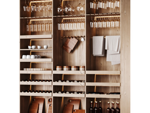 Modern Wine cabinet with dishes and glasses 01 3Dモデル
