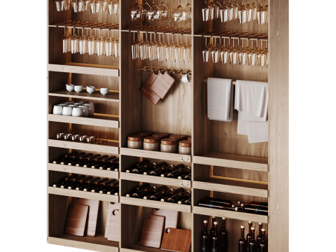 Modern Wine cabinet with dishes and glasses 01 3Dモデル
