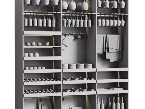 Modern Wine cabinet with dishes and glasses 01 3Dモデル