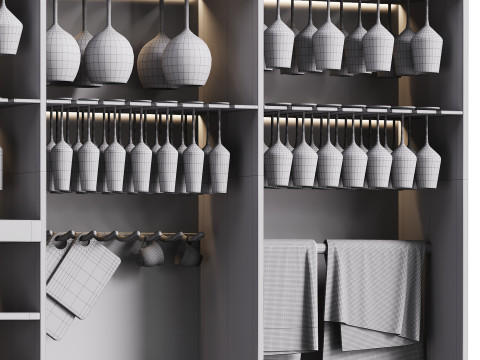 Modern Wine cabinet with dishes and glasses 01 3Dモデル