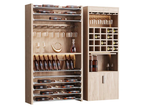 Cantinetta moderna con piatti e bicchieri 02 Modello 3D