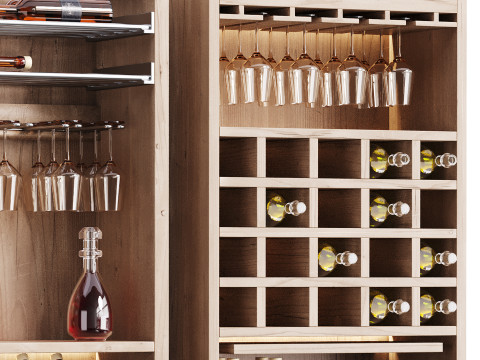 Modern Wine cabinet with dishes and glasses 02 3D Model