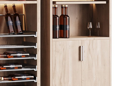 Modern Wine cabinet with dishes and glasses 02 3D Model