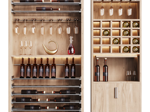 Modern Wine cabinet with dishes and glasses 02 3D Model