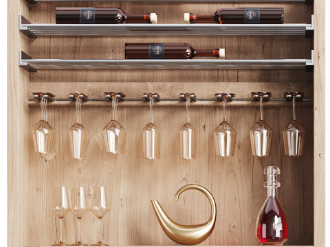 Modern Wine cabinet with dishes and glasses 02 3D Model