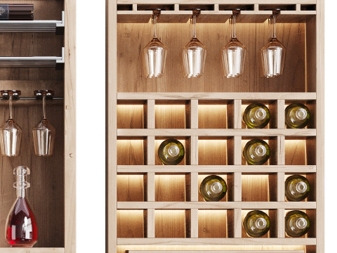 Modern Wine cabinet with dishes and glasses 02 3D Model