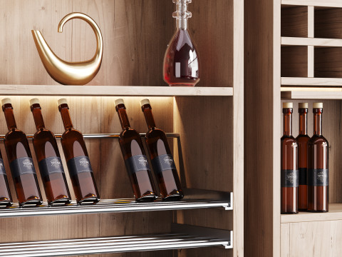 Modern Wine cabinet with dishes and glasses 02 3D Model