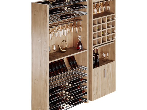 Modern Wine cabinet with dishes and glasses 02 3D Model