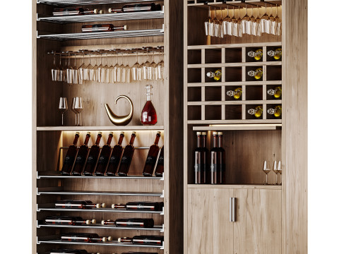 Modern Wine cabinet with dishes and glasses 02 3D Model