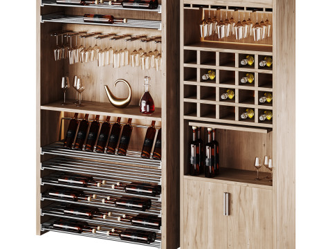 Modern Wine cabinet with dishes and glasses 02 3D Model