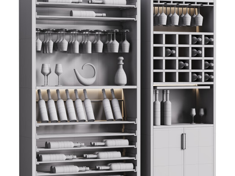 Modern Wine cabinet with dishes and glasses 02 3D Model