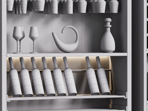 Modern Wine cabinet with dishes and glasses 02 3D Model