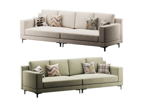 Sof&aacute; moderno de 3 lugares cor s&oacute;lida creme Modelo 3D