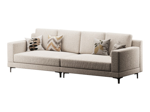 3-seater Modish Cream Solid Color Sofa 3D मॉडल