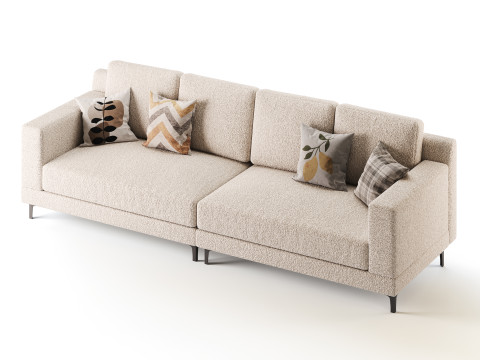 3-seater Modish Cream Solid Color Sofa 3D मॉडल