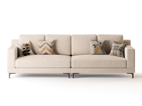 3-seater Modish Cream Solid Color Sofa 3D मॉडल