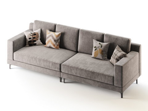 3-seater Modish Cream Solid Color Sofa 3D मॉडल