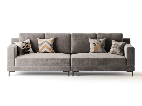 3-seater Modish Cream Solid Color Sofa 3D Model