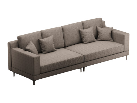 3-seater Modish Cream Solid Color Sofa 3D मॉडल