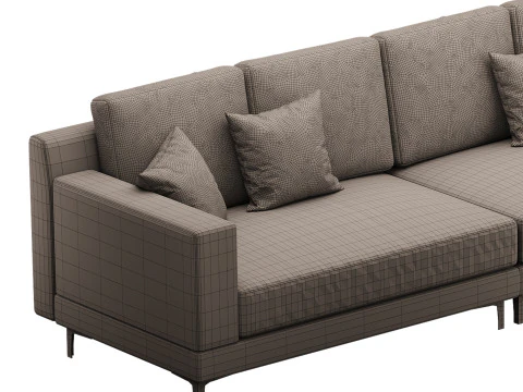 3-seater Modish Cream Solid Color Sofa 3D Model