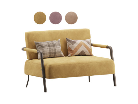 Casual Solid Color Living Room Loveseat in Grey 3D मॉडल